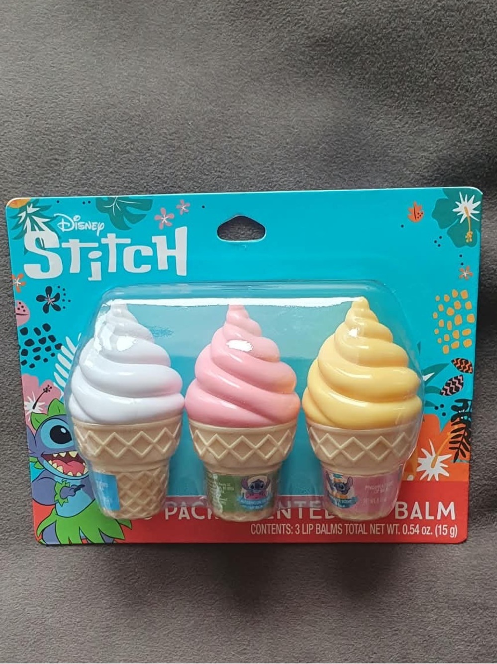 🏝️ Disney Ice Cream Cone Lip Balm Trio - White, Pink, Yellow